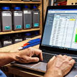 **

Prompt: A local craftsman in a workshop, analyzing order data on a laptop. Charts and graphs displayed on the screen highlight a specific service that's in high demand. Tools and materials are visible in the background, showcasing their craft. Focus on the analysis leading to business growth.

**