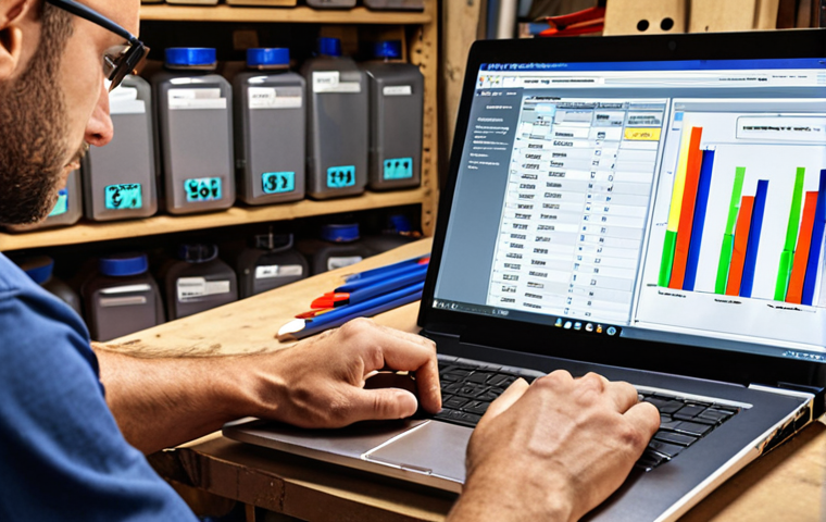 **

Prompt: A local craftsman in a workshop, analyzing order data on a laptop. Charts and graphs displayed on the screen highlight a specific service that's in high demand. Tools and materials are visible in the background, showcasing their craft. Focus on the analysis leading to business growth.

**