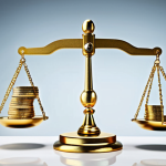 ** "A balance scale. On one side, euro coins representing financial stability. On the other, stylized icons of global markets and innovative technologies. The scale is near equilibrium. Bright, optimistic lighting."

**