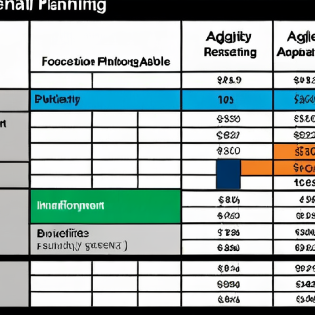 **A dynamic graph illustrating the shift from traditional, rigid financial planning to agile, adaptive financial strategies in a modern business environment. The graph should visually represent the key differences outlined in the table, such as budgeting, forecasting, adaptability, reaction speed, and risk management.**