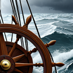 **

A sturdy ship braving a stormy sea, with a compass prominently displayed. Focus on the elements of financial risk management acting as navigation tools (risk analysis charts, scenario planning graphs, financial metrics dashboards). The overall mood should be cautious but determined.

**