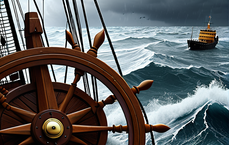 **

A sturdy ship braving a stormy sea, with a compass prominently displayed. Focus on the elements of financial risk management acting as navigation tools (risk analysis charts, scenario planning graphs, financial metrics dashboards). The overall mood should be cautious but determined.

**