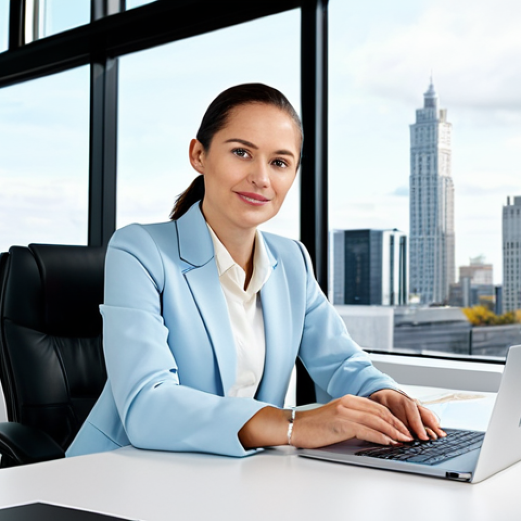 사업 확장을 위한 전략적 투자 분석 - Modern Office Environment**

"A professional businesswoman in a modest blazer and blouse, sitting at...