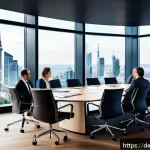 Home 18 사업 확장과 자본 비용의 관계 - A modern German office setting with a diverse group of business professionals in formal attire gathe...