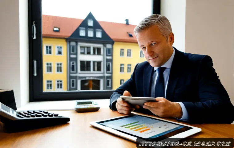 사업 확장에 필요한 재무적 연구 및 분석 방법 - Photorealistic German business expansion planning scene, confident middle-aged entrepreneur and fina...